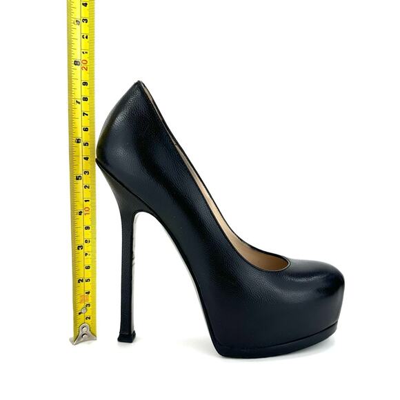 Yves Saint Laurent YSL "TRIBTOO" BLACK CAVIAR LEATHER STILETTOS PLATFORMS PUMPS - Picture 8 of 16